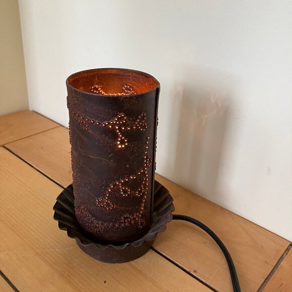 Punched Tin Nightlight Lamp Faith Hope Love Vintage Hand Crafted 5.75" tall - Picture 11 of 14